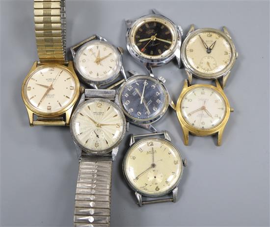 Eight assorted gentlemans wrist watches including Oris and Tissot.